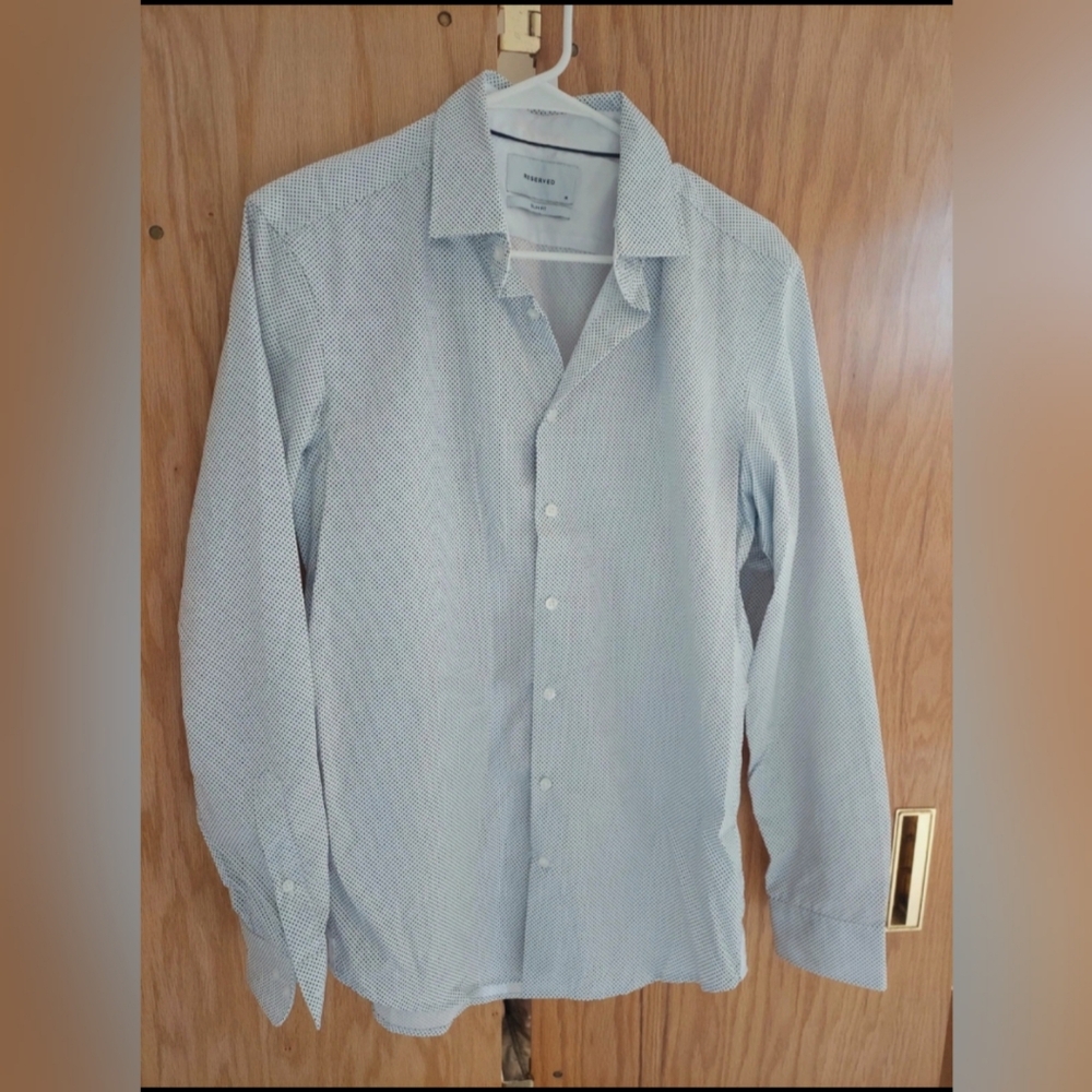 Reserved Men's White and Black Polka Dot Shirt